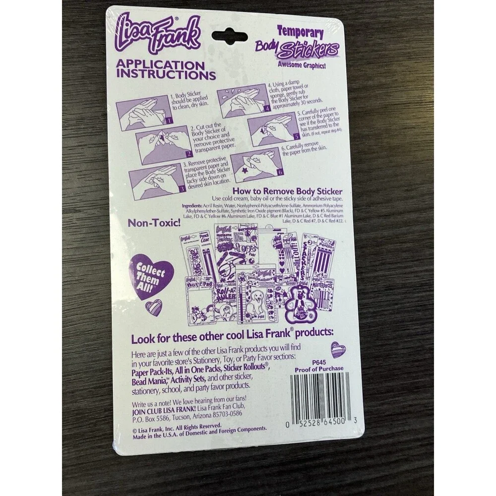 Vintage Lisa Frank Lot of 6 Packs Body Stickers Temporary Tattoos Transfers New